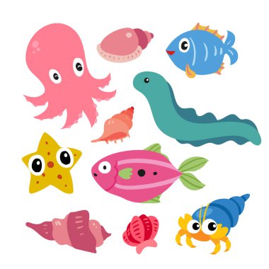deniz yaşamı vektör toplama tasarım, tasarım okyanus hayvanlar vektör