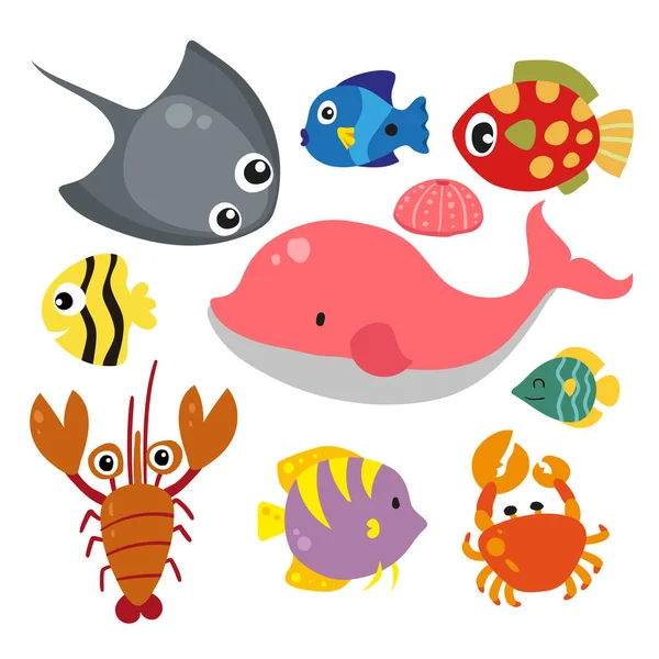 Marine Life Vector Collection Design Ocean Animals Vector Design — Stock Vector