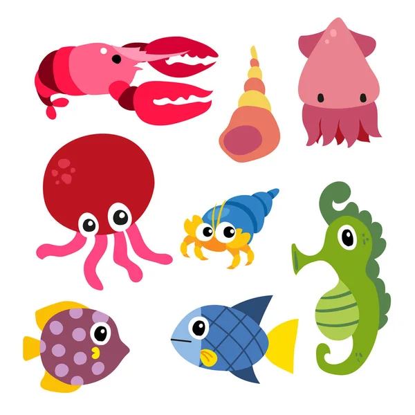 Marine Life Vector Collection Design Sea Animals Vector Design — Stock Vector