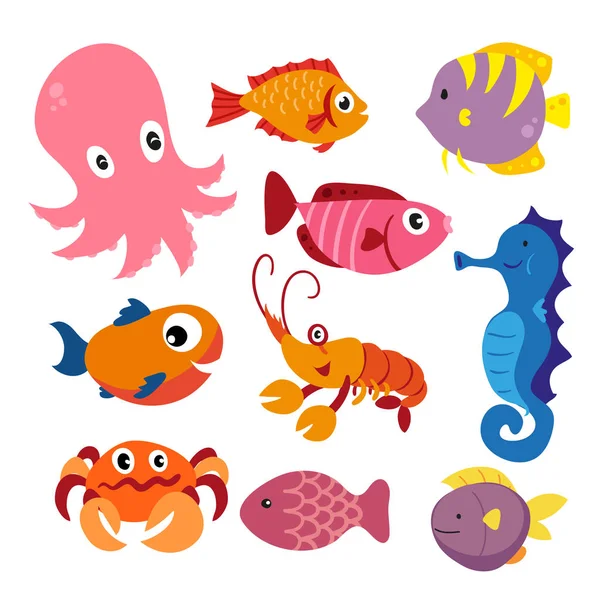 Marine Life Vector Collection Design Ocean Animals Vector Design — Stock Vector