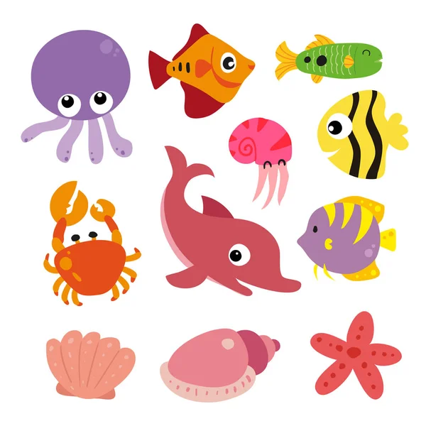 海洋生物ベクトル コレクション設計 海洋動物のベクトルのデザイン — ストックベクタ