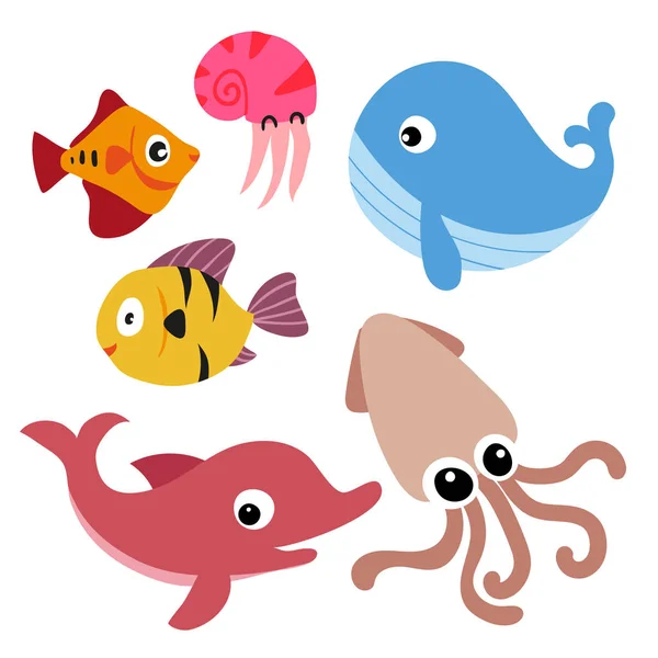 Mořský Život Vektorové Kolekce Design Mořských Živočichů Vektorový Design — Stockový vektor