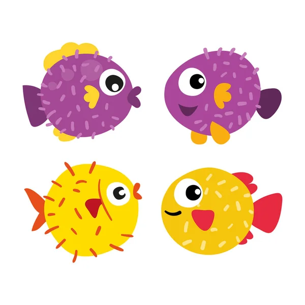 Puffer Fish Vector Collection Design Puffer Fish Character Vector Design — Stock Vector