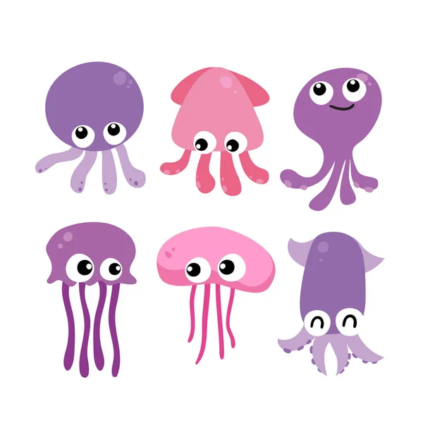 Squid Vector Collectie Design Inktvis Vector Characterdesign — Stockvector