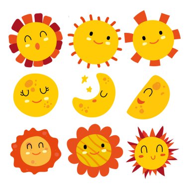 Güneş ve ay vektör toplama tasarım, Güneş karakter vektör tasarımı