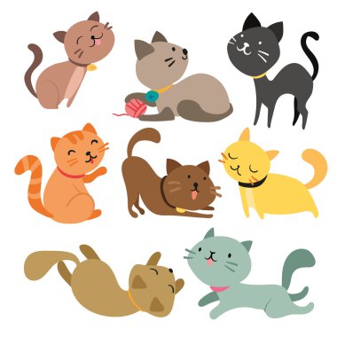 kedi karakter vektör tasarımı, hayvan toplama tasarım vektör