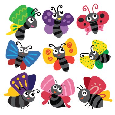 kelebek karakter vektör tasarımı, hayvan karakter vektör tasarımı