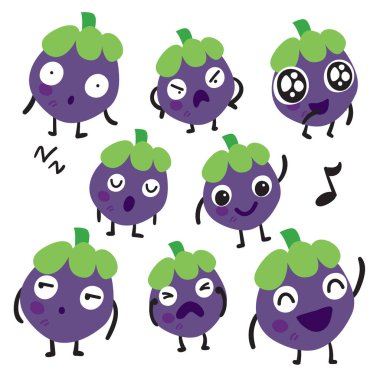 Mangosteen karakter vektör tasarımı, meyve toplama tasarım vektör