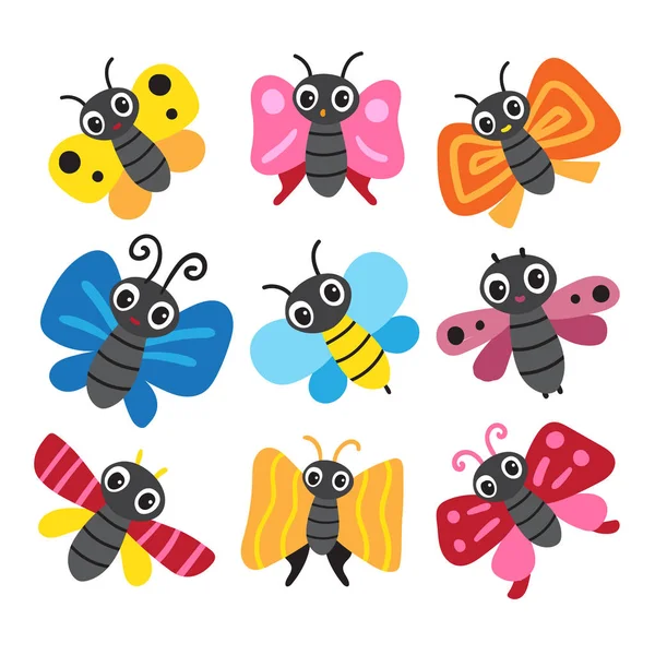 Vlinder Collectie Characterdesign Dieren Vector Characterdesign — Stockvector