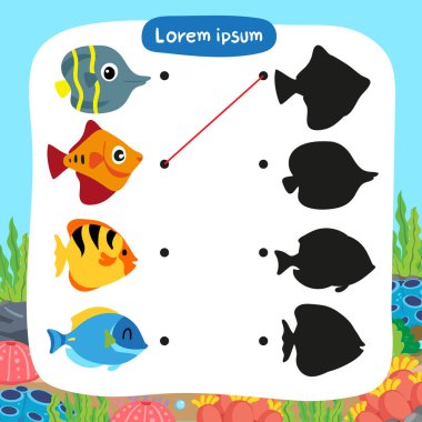 Balık oyun vektör tasarımı eşleştirme, eşleştirme oyunu hayvanları tasarım vektör