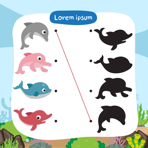 イルカ一致するゲーム ベクトル設計 マッチング ゲーム動物のベクトルのデザイン — ストックベクタ