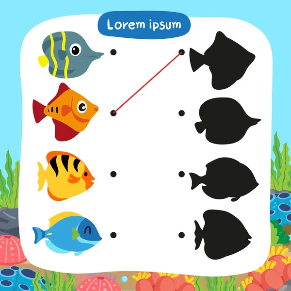 Balık oyun vektör tasarımı eşleştirme, eşleştirme oyunu hayvanları tasarım vektör