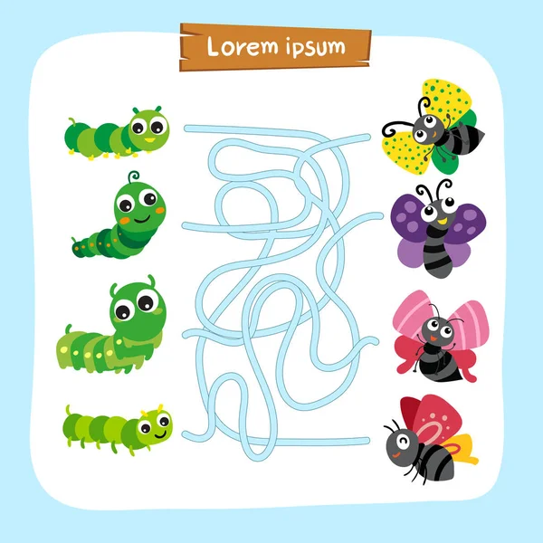 Dieren Matching Game Vector Design Worm Overeenkomende Spel Vector Design — Stockvector