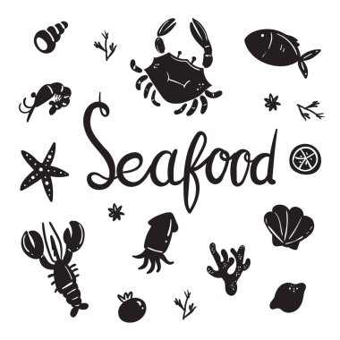 deniz ürünleri vektör toplama tasarım, deniz vektör toplama tasarım