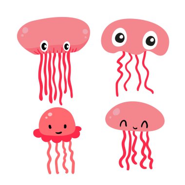 denizanası karakter vektör tasarımı, deniz yaşamı toplama, deniz hayvanları kümesi, sealife arka plan, aqurium koleksiyonu