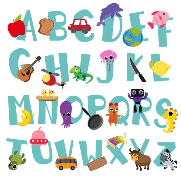 Alphabet Vector Design Kid Font Vector Design Kid — Stock Vector