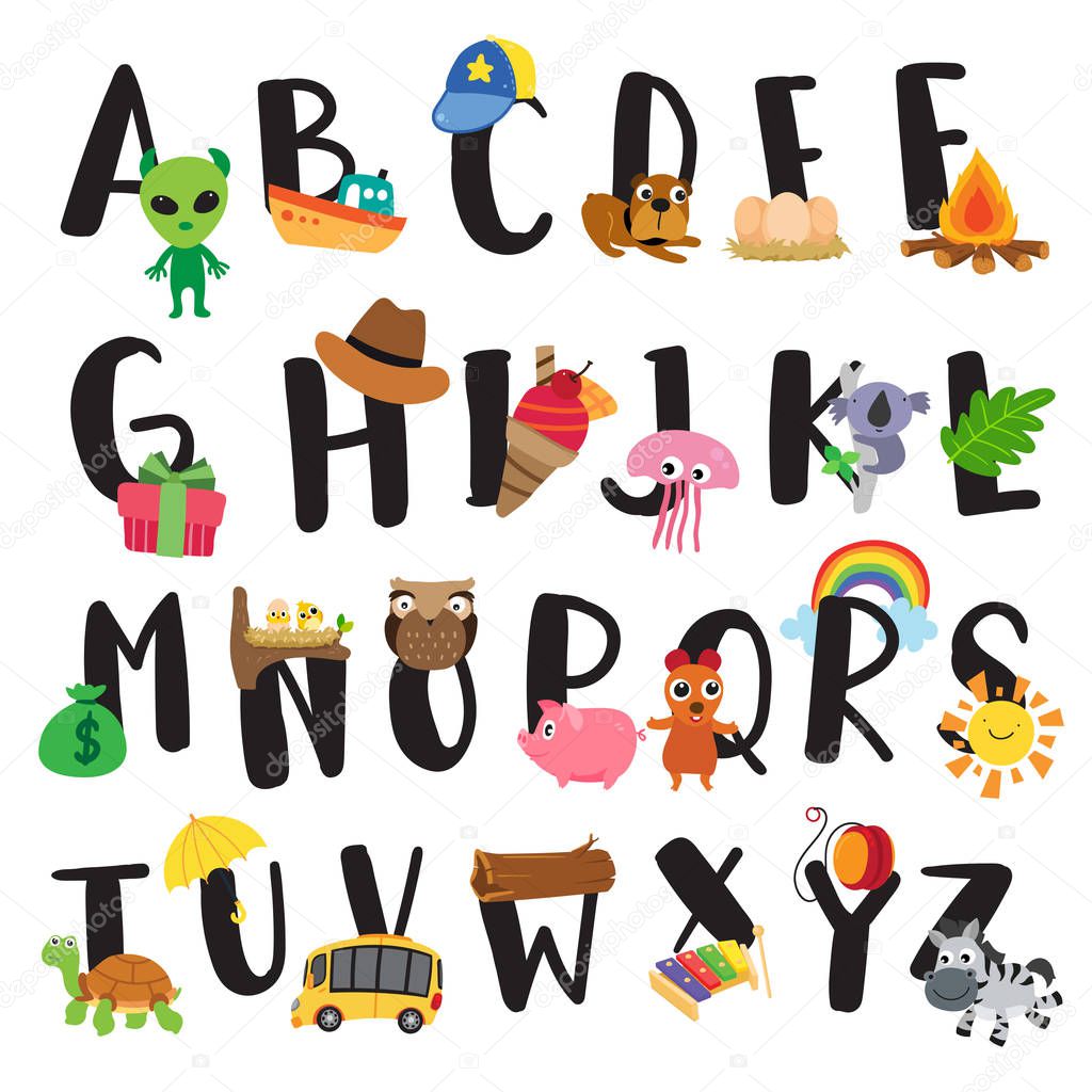 alphabet vector design for kid, font vector design for kid