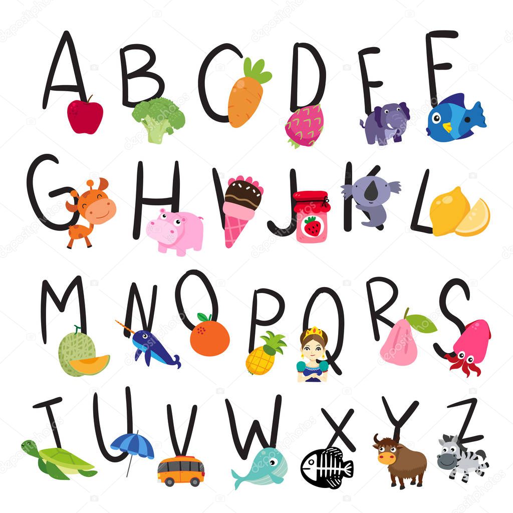 alphabet vector design for kid, font vector design for kid