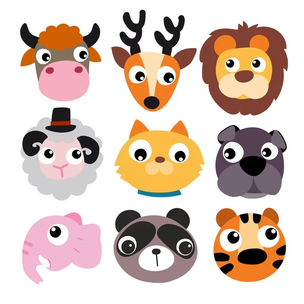 Animales Cabeza Vector Diseño Vida Silvestre Vector Colección Diseño — Vector de stock