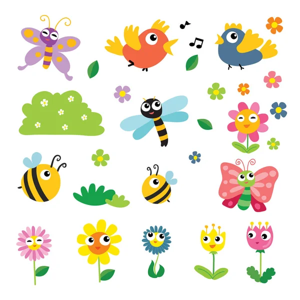昆虫と花のベクトルの庭のベクトル コレクション デザイン コレクション — ストックベクタ