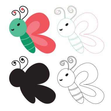 çalışma sayfası vektör tasarımı çocuk için kelebek, kelebek sanat vektör tasarımı çocuk için