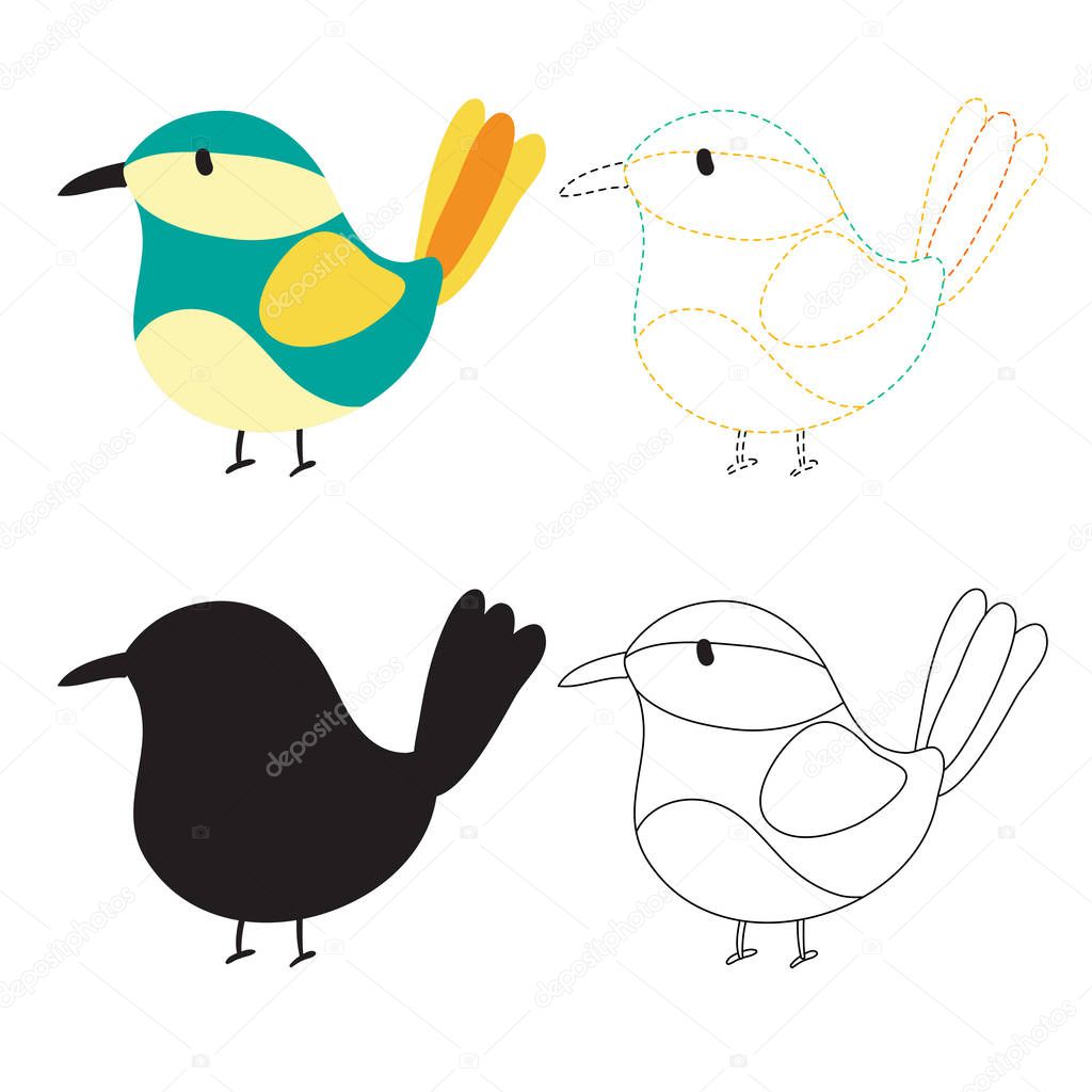 bird worksheet vector design for kid, bird artwork vector design for kid