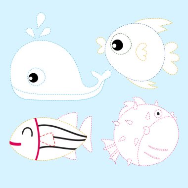 Çocuk, hayvan sayfa boyama vektör tasarım için okyanus çizim vektör tasarımı