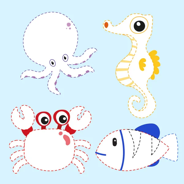 Ocean Line Drawing Vector Design Kid Animals Page Coloring Vector — Stock Vector