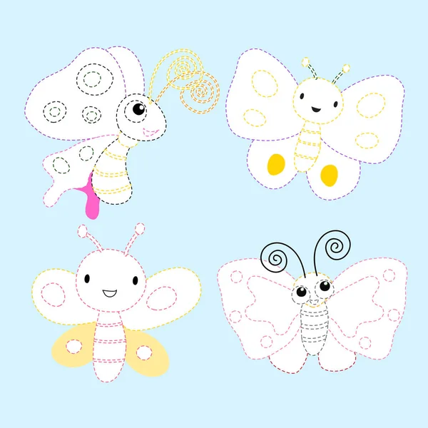 Línea Mariposa Dibujo Vector Diseño Para Niños Animales Página Para — Vector de stock