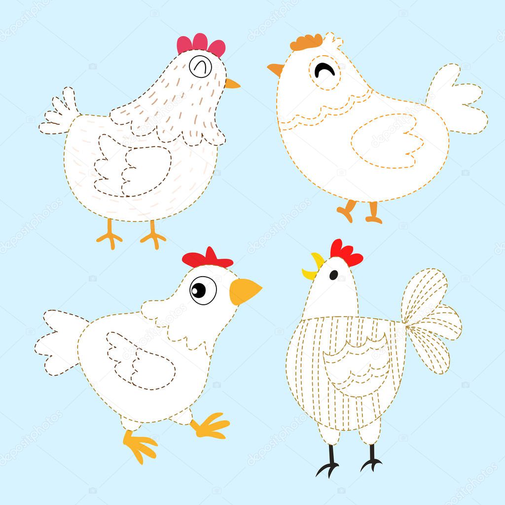 chicken line drawing vector design for kid, animals page coloring vector design