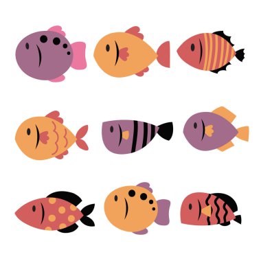 Balık koleksiyonu vektör tasarımı, hayvan koleksiyonu vektör tasarımı