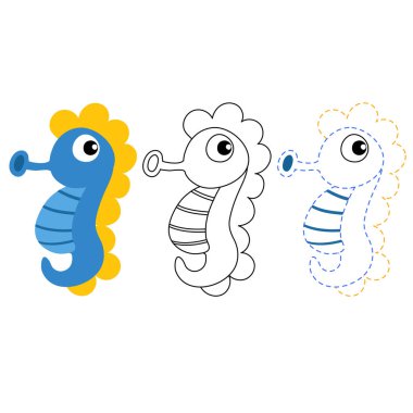 Denizatı çalışma sayfası vektör tasarımı, deniz atı sanat vektör tasarımı