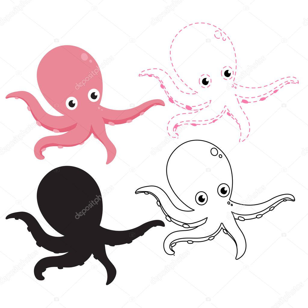 squid worksheet vector design, octopus worksheet vector design