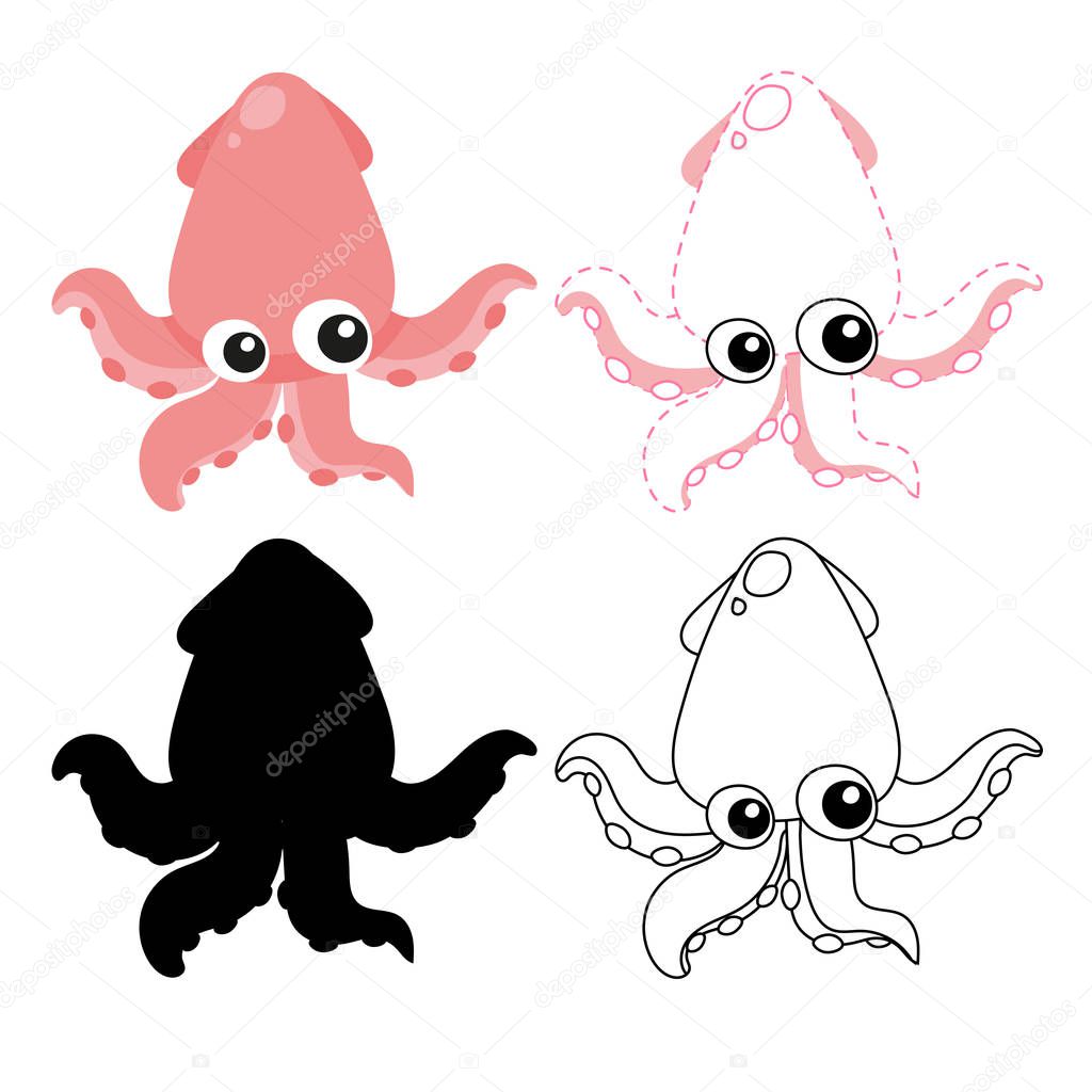 squid worksheet vector design, octopus worksheet vector design