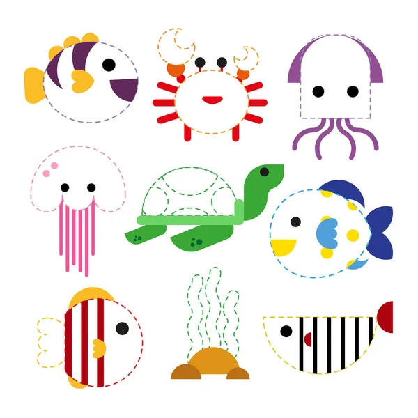 hayvanlar çalışma sayfası vektör tasarımı, okyanus sanat vektör tasarımı