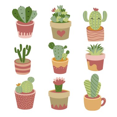 kaktüs koleksiyonu vektör tasarımı, bitkiler koleksiyonu vektör tasarımı