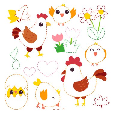 chicken vector character design, chicken worksheet vector design clipart
