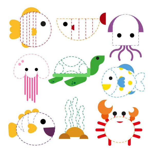 okyanus hayvan toplama tasarım, okyanus çalışma sayfası vektör tasarımı