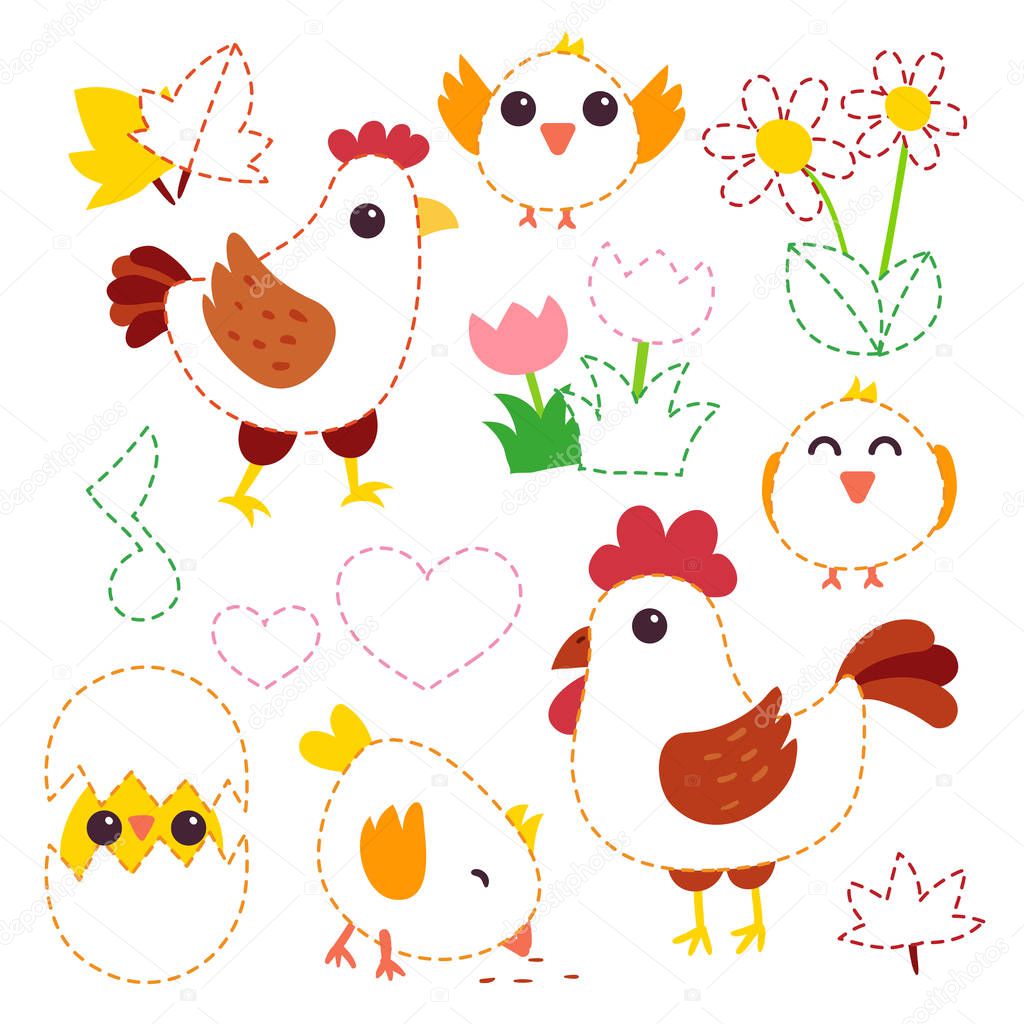chicken vector character design, chicken worksheet vector design