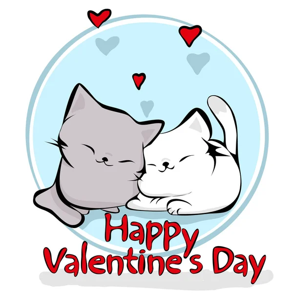 Valentine Card Depicted Two Cats Love White Gray Circle Blue — Stock Vector