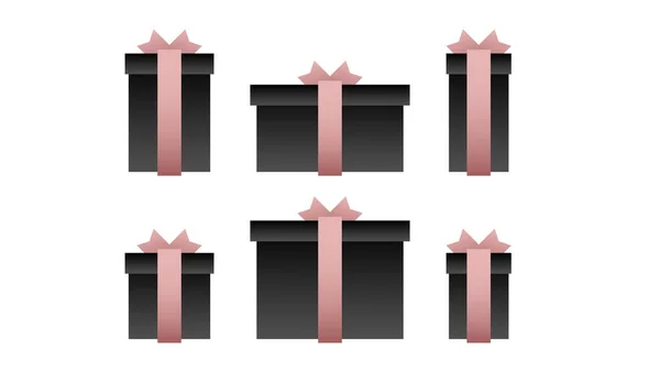 6つのギフトフォーマットのセット ベクトル内の白い背景に弓と光バラのリボンで結ばれた黒いギフトボックス — ストックベクタ