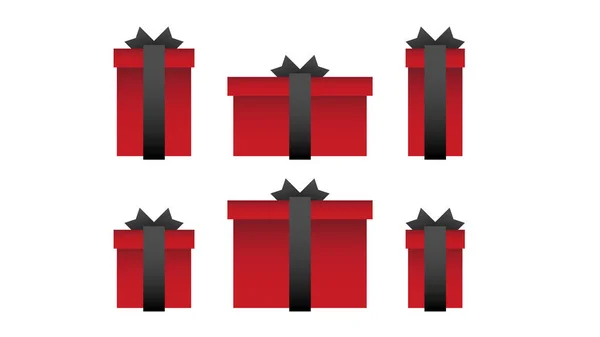 6つのギフトフォーマットのセット 赤いギフトボックスは ベクトルの白い背景に弓と黒いリボンで結ばれています — ストックベクタ