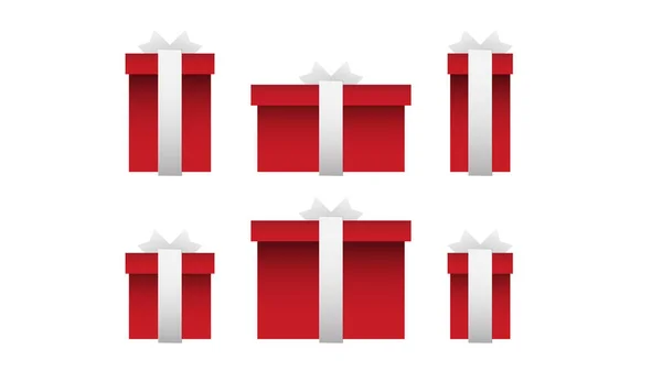 Conjunto Seis Formatos Presente Caixas Presente Vermelhas Amarradas Com Uma — Vetor de Stock