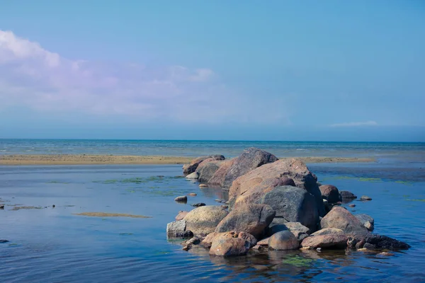 Widok Zatoki Fińskiej Lecie Plaża Tallinie Kamienie Wodzie Tle Seascape — Zdjęcie stockowe