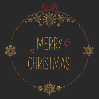 Elle çizilmiş Noel çelengi Mutlu Noel mektupları ile kar taneleri