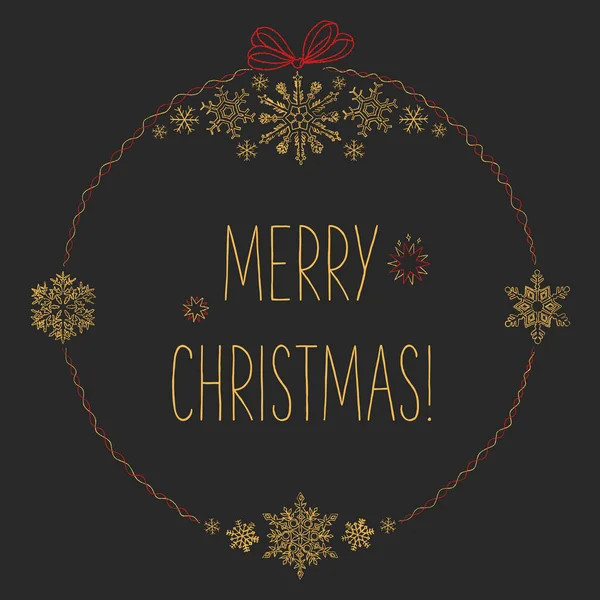 Ręcznie Rysowane Wektor Boże Narodzenie Wireath Snowflakes Merry Christmas Liternictwo — Wektor stockowy