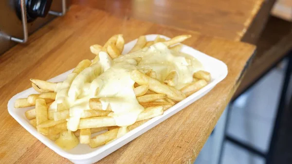 Top French Fries Cheese Sauce — Stock Photo, Image