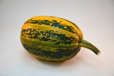 beyaz zemin üzerine yeşil çizgili yakın çekim sarı kabak