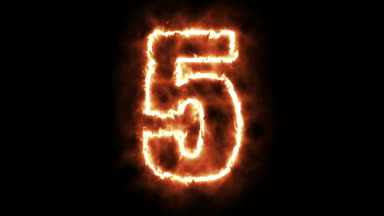 beş sıcak siyah arka plan üzerine sayı yazma