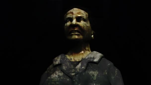 Zombie Piedi Spettrale Spaventoso Con Scarsa Luce Sporca Interiore Animazione — Video Stock